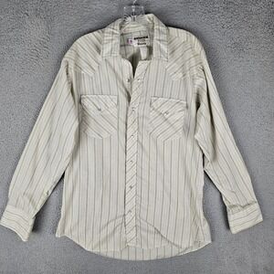 Ruddock Western‎ Mens 16.5 Striped Classic Fit Long Sleeve Pearl Snap Button